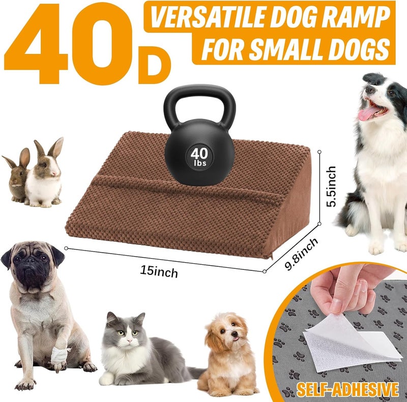 INRLKIT 40D Density Foam Dog Ramp with Anti-Slip Bump for Stairs Suits for Small Dogs Cats, Pet Ramp Steps Stairs for Staircase Indoor with Self-Sticky Pads to Fix(6Pack, Brown) - Image 2